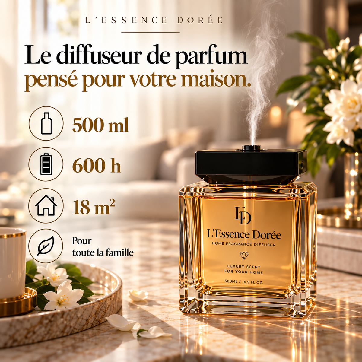 Diffuseur de Brume Parfumée L'Essence Dorée — 500 ml