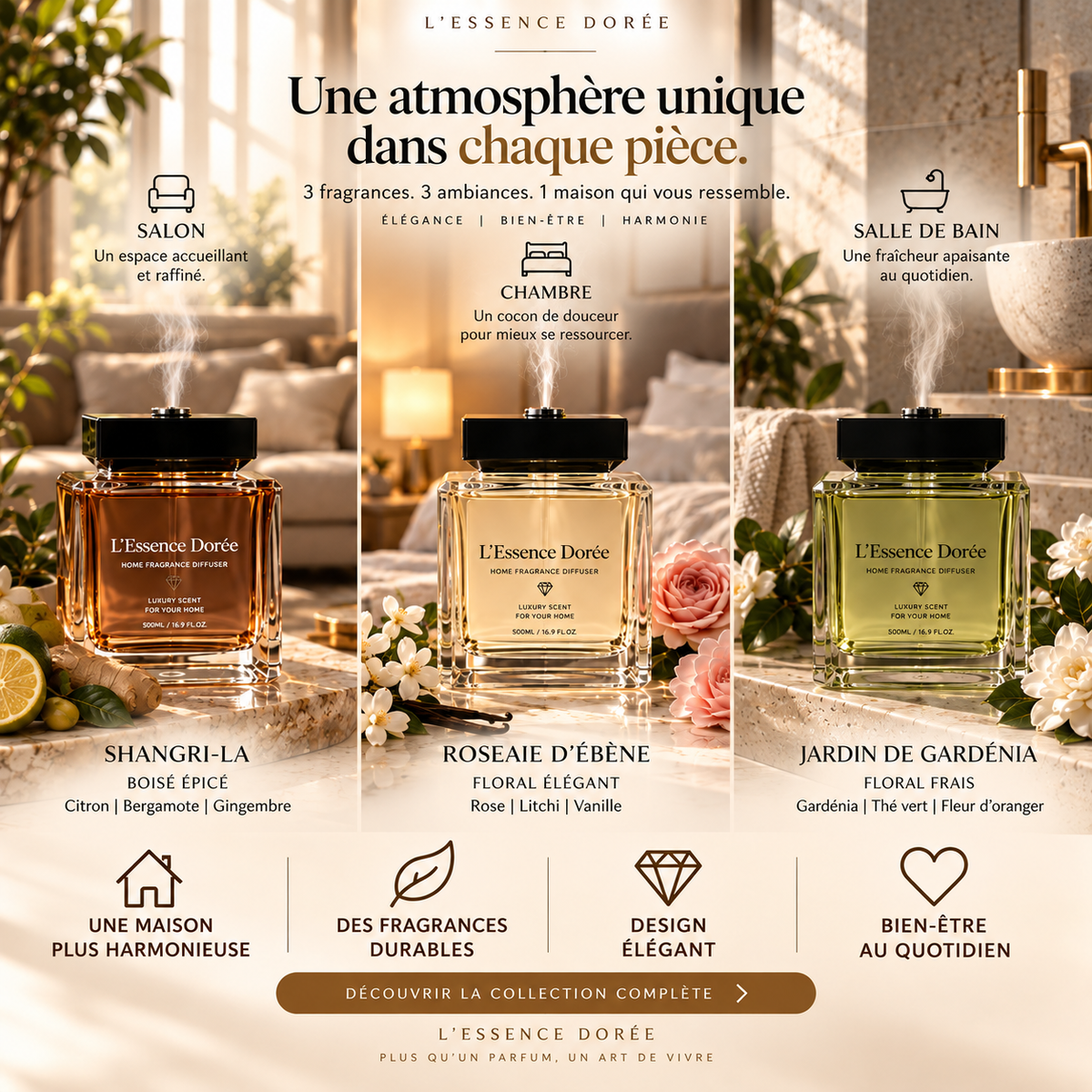 Diffuseur de Brume Parfumée L'Essence Dorée — 500 ml